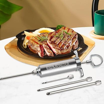 BSQ MONSTER Meat Injector Syringe Kit with 4 Professional Marinade Injector Needles for BBQ Grill Smoker, Turkey and Brisket; 2-oz Large Capacity, Including Paper User Manual, Recipe E-Book (PDF)