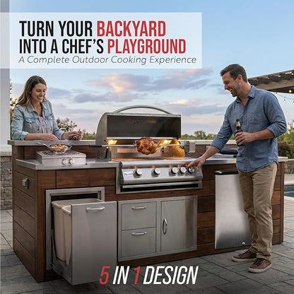 BLAZE BBQ Outdoor Gas Grill Package of 32” LTE Built-in Gas Grill, LTE Built-In Double Side Burner, 32” Door & Two Drawers Combo, Roll Out Double Trash Drawer, Compact Refrigerator and Accessories