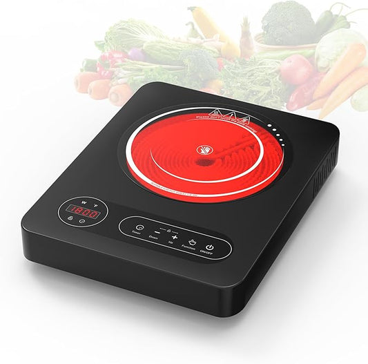 VBGK Single Burner Electric Cooktop,110V 1800W Electric Stove Top with LED Touch Control, 10 Power Levels, 4 hTimer, Safety Lock,Portable single burner cooktop