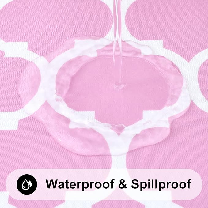 Smiry Round Plastic Table Cloth, Waterproof Vinyl Tablecloth with Flannel Backing for Round Tables, Wipeable Spillproof Tablecloths for Dining, Camping, Indoor and Outdoor (60" Round, Pink)