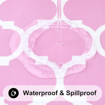 Smiry Round Plastic Table Cloth, Waterproof Vinyl Tablecloth with Flannel Backing for Round Tables, Wipeable Spillproof Tablecloths for Dining, Camping, Indoor and Outdoor (60" Round, Pink)