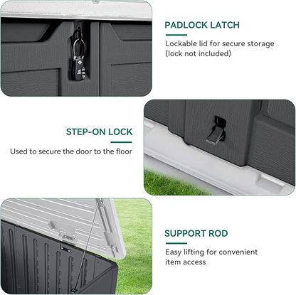 YITAHOME Outdoor Horizontal Storage Sheds w/o Shelf, Weatherproof Resin Tool Shed, Multi-Opening Door for Storage of Bike, Trash Cans, Garden Tools, 35 cu ft, Waterproof, Lockable, Dark Gray