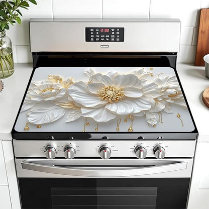 Multi-Design Stove Cover for Glass/Electric Stoves - 3-in-1 Heat-Resistant Protector Mat, Non-Slip Drying Rack 28"x20"