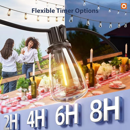 addlon 150FT(144+6) Solar String Lights Outdoor with Remote, Long-Lasting | Waterproof Patio Lights, Dimmable & Timable Hanging Solar Light with 45 LED Bulbs for Outside, Yard, Garden, Camping, Gazebo