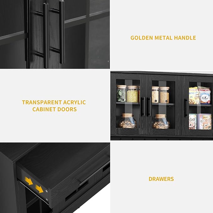 DWVO Kitchen Pantry Storage Cabinet with Microwave Stand, 71'' Tall Kitchen Hutch Cabinets with Power Outlet, Modern Food Pantry Hutch with Drawers ＆ Shelves for Home, Pack of 1, Black | 71" Tall Kitchen Hutch Cabinets with Power Outlet, Modern Food Pa...
