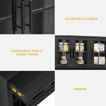 DWVO Kitchen Pantry Storage Cabinet with Microwave Stand, 71'' Tall Kitchen Hutch Cabinets with Power Outlet, Modern Food Pantry Hutch with Drawers ＆ Shelves for Home, Pack of 1, Black | 71" Tall Kitchen Hutch Cabinets with Power Outlet, Modern Food Pa...