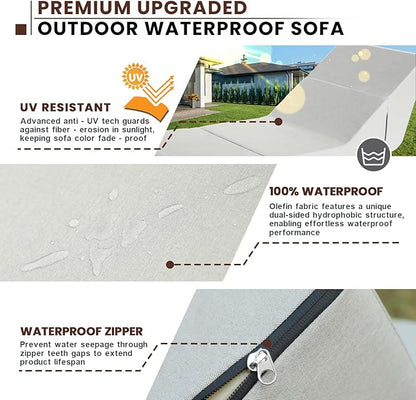 jela Outdoor Sofa, Waterproof Folding Lounge Chair and Sofa, UV Resistant Patio Sofa with Machine Washable Cover, Soft Foam Outdoor Bed Pool Lounge Chaise Chairs (Sand)