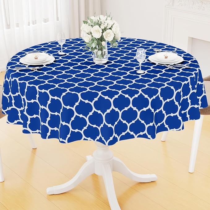 Smiry Round Plastic Table Cloth, Waterproof Vinyl Tablecloth with Flannel Backing for Round Tables, Wipeable & Spillproof for Dining, Camping, Indoor and Outdoor (60" Round, Blue)
