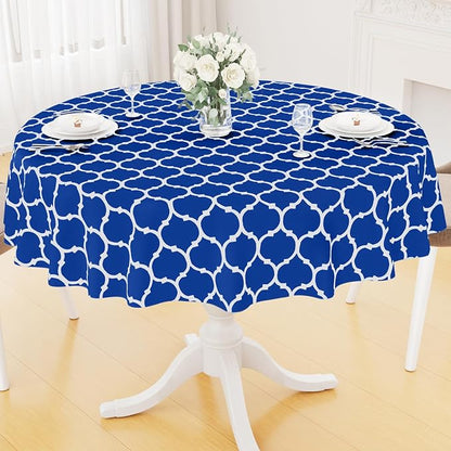 Smiry Round Plastic Table Cloth, Waterproof Vinyl Tablecloth with Flannel Backing for Round Tables, Wipeable & Spillproof for Dining, Camping, Indoor and Outdoor (60" Round, Blue)