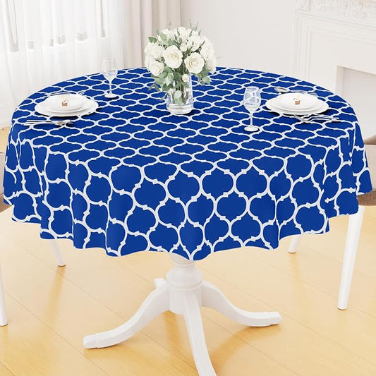 Smiry Round Plastic Table Cloth, Waterproof Vinyl Tablecloth with Flannel Backing for Round Tables, Wipeable & Spillproof for Dining, Camping, Indoor and Outdoor (60" Round, Blue)