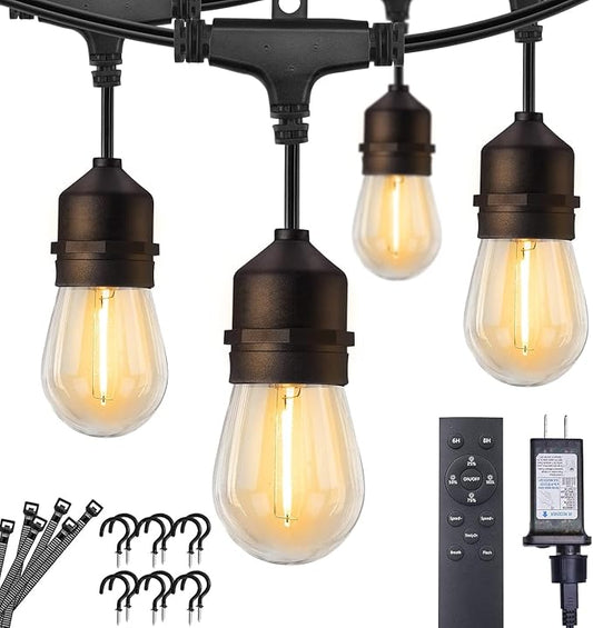 Brightown 82FT Outdoor String Lights, 25 LED Bulbs Shatterproof Patio Lights with Remote, IP65 Waterproof Dimmable Hanging Connectable LED Outdoor Lights for Backyard, Bistro, Porch, Deck, Balcony