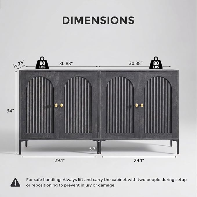 IFBUY Modern Sideboard Buffet Cabinet, 123.5" W Fluted Arched Buffet Cabinet with Storage and Adjustable Shelves, Wooden Modular Coffee Bar Cabinets for Kitchen, Entryway, Dark Grey