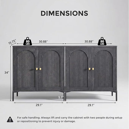 IFBUY Modern Sideboard Buffet Cabinet, 123.5" W Fluted Arched Buffet Cabinet with Storage and Adjustable Shelves, Wooden Modular Coffee Bar Cabinets for Kitchen, Entryway, Dark Grey