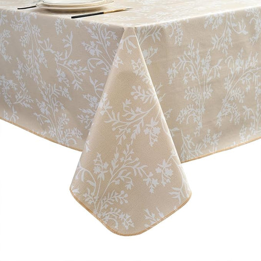 LIBERECOO Vinyl Tablecloth with Flannel Backing –Indigo Botanical Charm, Waterproof, Wipeable, Durable Table Cover – 4 Colors