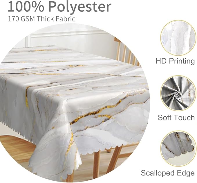54x120inches Marble Tablecloth Modern Luxury White and Grey Stone Golden Crack Marble Texture Table Cloth Waterproof Polyester Fabric Table Cover for Kitchen Dining Room Banquet Party Decors