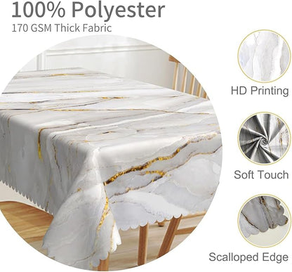 54x120inches Marble Tablecloth Modern Luxury White and Grey Stone Golden Crack Marble Texture Table Cloth Waterproof Polyester Fabric Table Cover for Kitchen Dining Room Banquet Party Decors