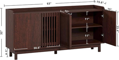 IRONCK Storage Cabinet with Grille Doors, Natural Red Walnut | 2 Adjustable Shelves