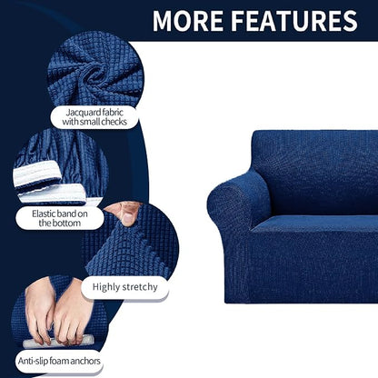 Cupuamon 2026 New Stretch Chair Sofa Slipcovers Couch Cover for 1 Seater Furniture Protector Sofa Covers with Elastic Bottom Jacquard Fabric Small Checks for Pets, Kids - Classic Blue