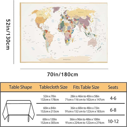 TKS MITLAN World Map Decorative Rectangle Tablecloth Vintage Colors Highly Detailed Political Polyester Table Cloths Kitchen Table Cover for Dining BBQ Picnic Coffee Table 52 x 70 Inch 4-6 Seats