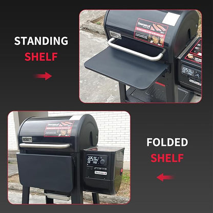 Utheer Folding Front Shelf for Weber Searwood 600 Pellet Grill, 23" x 12.5" Heavy-Duty Steel BBQ Prep Table, 60 LB Load, Space-Saving Front Grill Shelf, Weber Searwood 600 Accessories