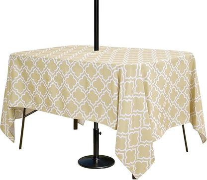 Poise3EHome 60X84 Outdoor Waterproof Spillproof Rectangle Tablecloth with Umbrella Hole for Camping, Picnic, Afternoon Tea, BBQ, Khaki