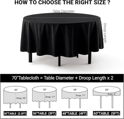 MRJ Black 70 Inch Round Tablecloths Stain and Wrinkle Resistant Washable Polyester Table Cloth for Wedding Dining Banquet Birthday Party Buffet