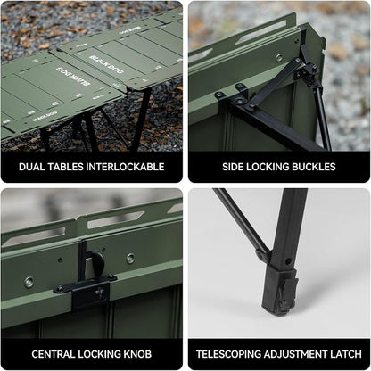 BLACKDOG IGT Camping Table, Folding Portable Camp Table, Adjustable Height Aluminum Portable Table with Carry Bag for Outdoor, Pictic, Patio and Backyard 48.8" L x 22.8" W, Jungle Green