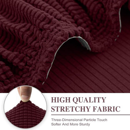 LA MEACK Couch Cushion Covers for Sectional Sofa L Shape Washable Separate Seat Chaise Couch Cover Stretch Sofa Slipcovers with 2 Pcs Pillowcases(2 Seater + 1 Chaise, Burgundy)