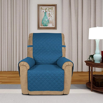 PureFit Reversible Recliner Chair Covers Couch Covers for Dogs, 19 in | Peacock Blue/Beige, Water Resistant Couch Protector, Washable Pet Couch Cover with Non Slip and Elastic Straps For Kids