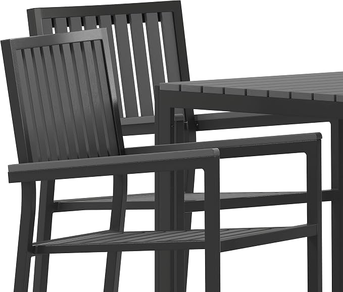 Flash Furniture Poly Resin Indoor/Outdoor Seating, Black, 5-Piece Set | Table and 4 Chairs, Commercial Grade, Indoor/Outdoor Use