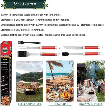 Dr. Camp 5 Piece Grill Accessories Grill Tools Set Heavy Duty Stainless Steel Grilling Accessories for Outdoor Grill BBQ Utensils Set