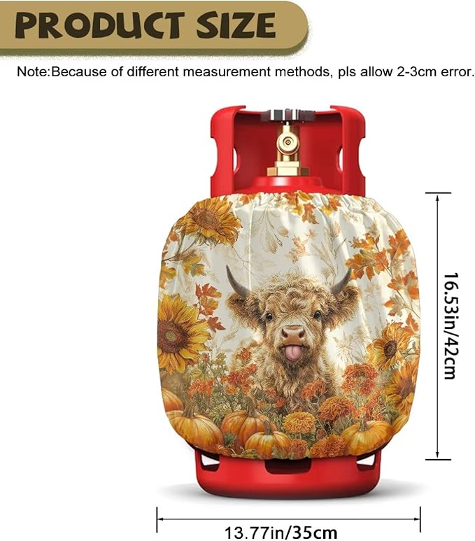 Fall Propane Tank Cover 20lb Highland Cow Gas Tank Cylinder Cover for Outdoor Easy to Install RV Gas Cylinder Storage Pocket for Yard Party RV Travel Trailer