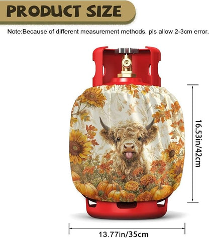 Fall Propane Tank Cover 20lb Highland Cow Gas Tank Cylinder Cover for Outdoor Easy to Install RV Gas Cylinder Storage Pocket for Yard Party RV Travel Trailer
