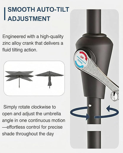 PatioKingdom Auto-Tilt 9FT Patio Umbrella Outdoor with 8 Sturdy Fiberglass Ribs,Market Table Umbrella for Pool,Backyard,Deck and Garden