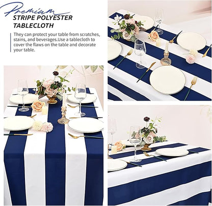 2 Pack Blue and White Striped Rectangular Tablecloth, 54x108inch Polyester Fabric, Washable, For Afternoon Tea, Birthday Party, Picnic, Barbecue, Indoor Outdoor Dining