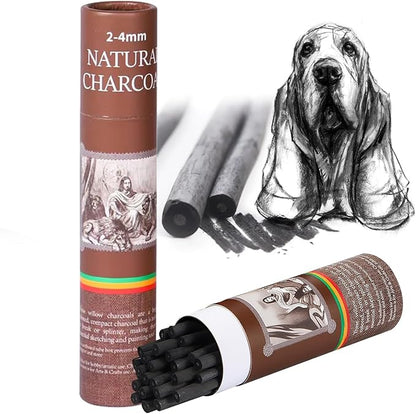 25 Pcs Willow Charcoal Sticks, Willow Charcoal,Sizes: 2-4mm,Professional Soft Black Drawing Charcoal for Sketching & Art
