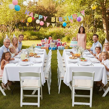 sancua White Tablecloths for 8 Foot Rectangle Tables, 6 Pack - Washable Polyester Fabric Table Cover for Wedding Wedding, Birthday Party, Banquet Reception, 60x120 Inch