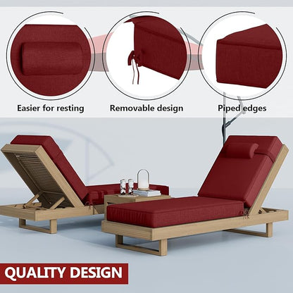 80 x 26 x 4 Inch Olefin Chaise Lounge Cushions, Lounge Chair Cushions with Headrest for Outdoor Furniture - Weather and Fade Resistant Patio Replacement Furniture Lounge Chair Cushion Set of 2