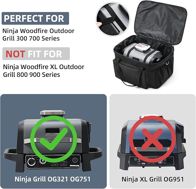 Carry Bag for Ninja Woodfire Outdoor Grill, Accessories for Ninja Wood Fire Smoker Grill OG300/700 Series, Padded Carrying Case with Muti-Pockets and Shoulder Straps, Water-Resistant (Bag Only)