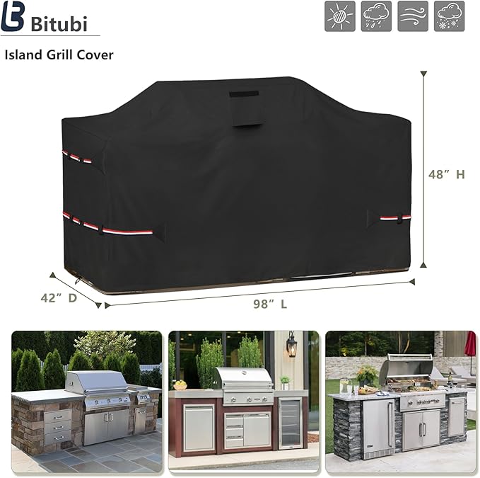 Bitubi 98 Inch Island Grill Cover - 600D Heavy Duty Waterproof All Weather Protection Extra Large Grill Cover,Black