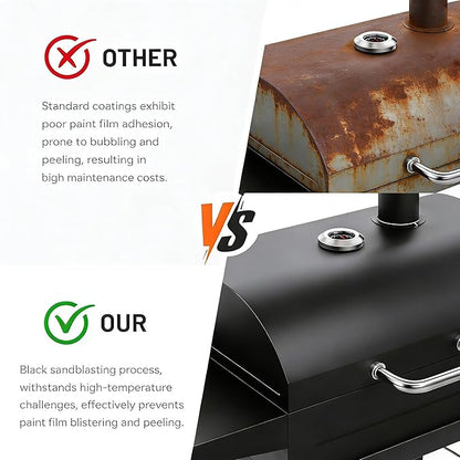 Charcoal Grills with Two Side Tables, 20-In Outdoor Smoker Barbecue Bbq Grill with 334 Sq. In Cooking Area for Camping, Patio,Backyard Party, Picnic, Black