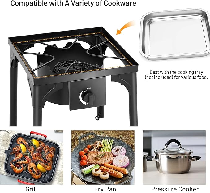 Giantex Outdoor Single Burner Stove, High Pressure Burner Stand Max. 100,000 BTU, 0-20 PSI Regulator Detachable Legs, Portable Propane Grill Burner Stove for Camping Picnic Cookout