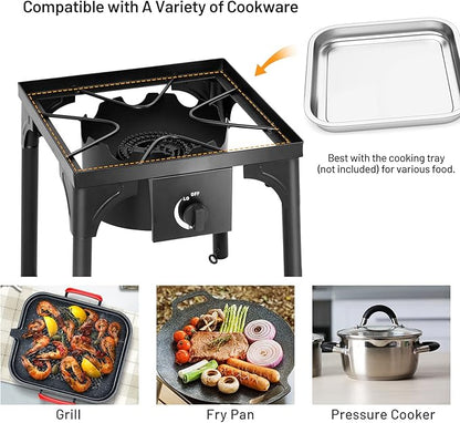 Giantex Outdoor Single Burner Stove, High Pressure Burner Stand Max. 100,000 BTU, 0-20 PSI Regulator Detachable Legs, Portable Propane Grill Burner Stove for Camping Picnic Cookout