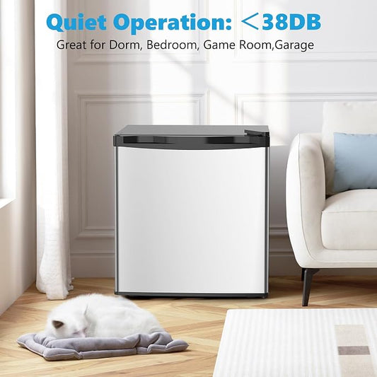 Electactic 1.7 Cu.ft Mini Fridge, Compact Refrigerator, Single Reversible Door, Ultra Quiet, Energy Efficient for Office, Dorm, Bedroom, Apartment, Silver