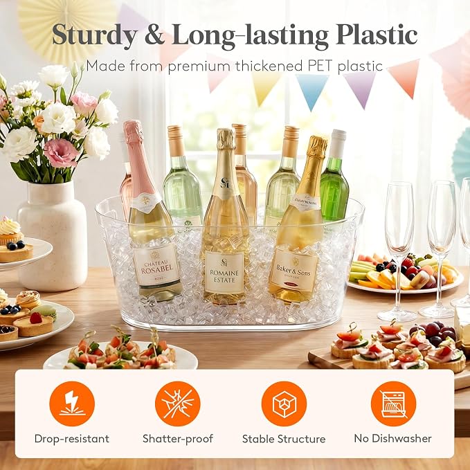 Lifewit 13L Plastic Ice Bucket for Parties, BPA Free | Large Capacity, Comfortable Handle, Drop-Resistant & Shatterproof PET Beverage Tub for Outdoor Cocktail, Mimosa & Soda Bar