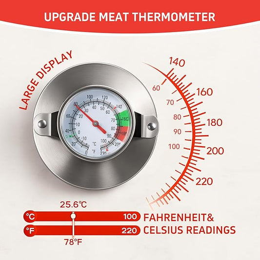 Ham Press with Large Dial Thermometer, 304 Stainless Steel Deli Meat Maker with Cool-Touch Handle for Homemade Healthy Lunch Meat, Includes 20 Cooking Bags & Recipes - YEIRFEIR