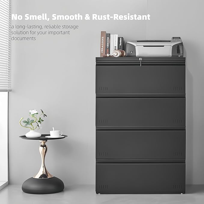 Approgreent Lateral 4 Drawer File Cabient with Lock, Metal Filing Cabinets for Home Office, Heavty Duty Office Storage Cabinet for A4/Letter/Legal (Matte Black)