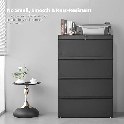 Approgreent Lateral 4 Drawer File Cabient with Lock, Metal Filing Cabinets for Home Office, Heavty Duty Office Storage Cabinet for A4/Letter/Legal (Matte Black)