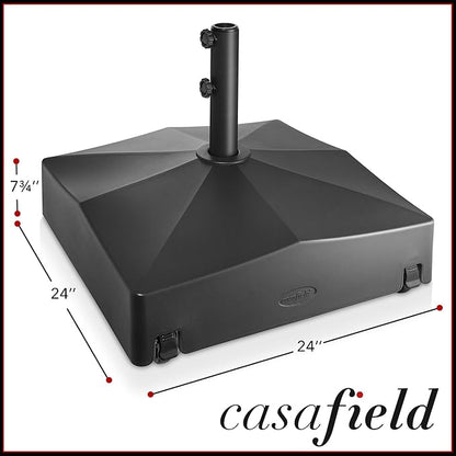 Casafield Patio Umbrella Base – Fillable to 180 lbs. Weighted Stand with Wheels for Outdoor / Lawn or Pool Deck Umbrellas up to 12 FT - Black
