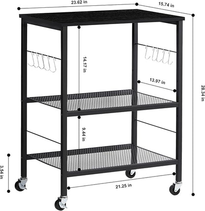 LIANTRAL Rolling Cart, 3-Tier Microwave Cart Kitchen Storage On Wheels | Black Utility Cart for Bar Coffee Large Side End Table Nightstand for Home Office